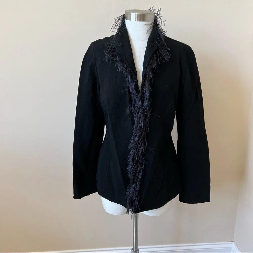 Linda Allard Ellen Tracy fringe textured trim blazer 5126